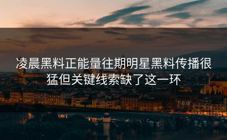 凌晨黑料正能量往期明星黑料传播很猛但关键线索缺了这一环