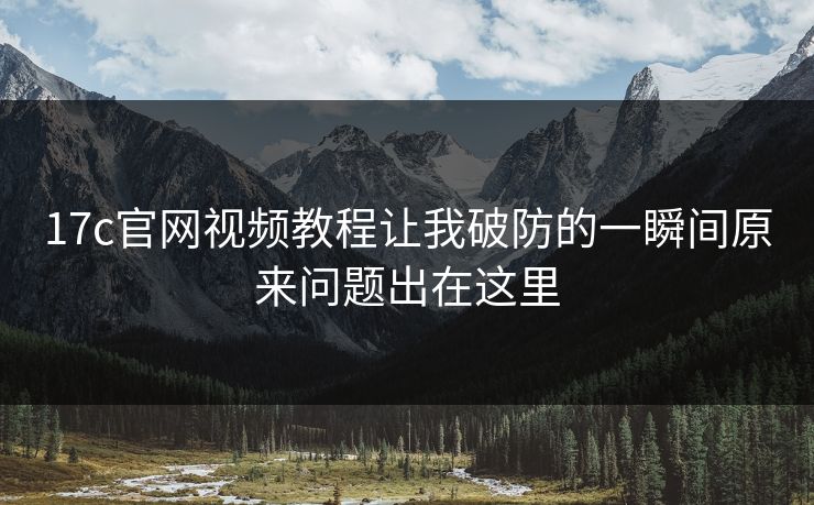 17c官网视频教程让我破防的一瞬间原来问题出在这里