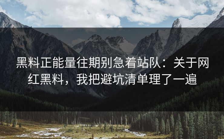 黑料正能量往期别急着站队：关于网红黑料，我把避坑清单理了一遍