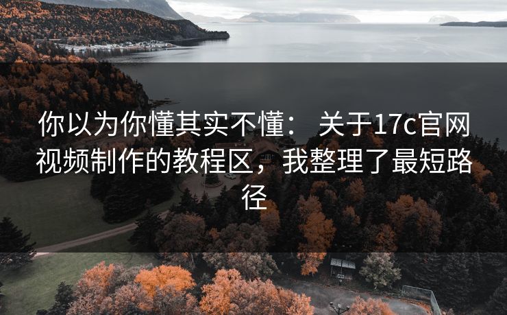 你以为你懂其实不懂： 关于17c官网视频制作的教程区，我整理了最短路径